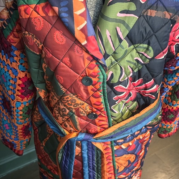 Farm Rio Patchwork Tapestry Crochet Puffer coat - Picture 8 of 9